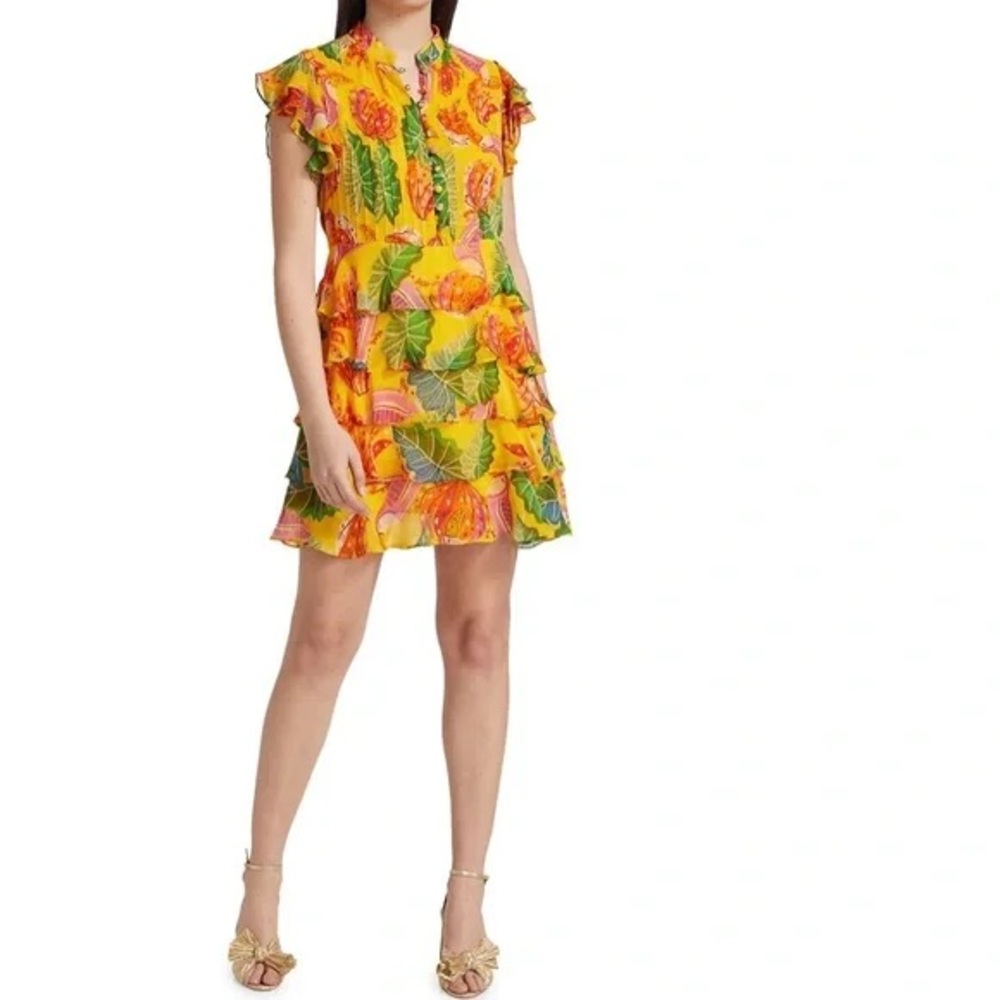 FARM Rio Yellow Ruffle Mini Dress Size XS
